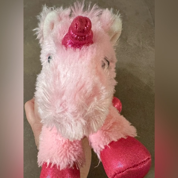 Justice Girls 10” Pink Fluffy Unicorn Plush Stuffed Animal Sparkly Horn Wings - Picture 4 of 16